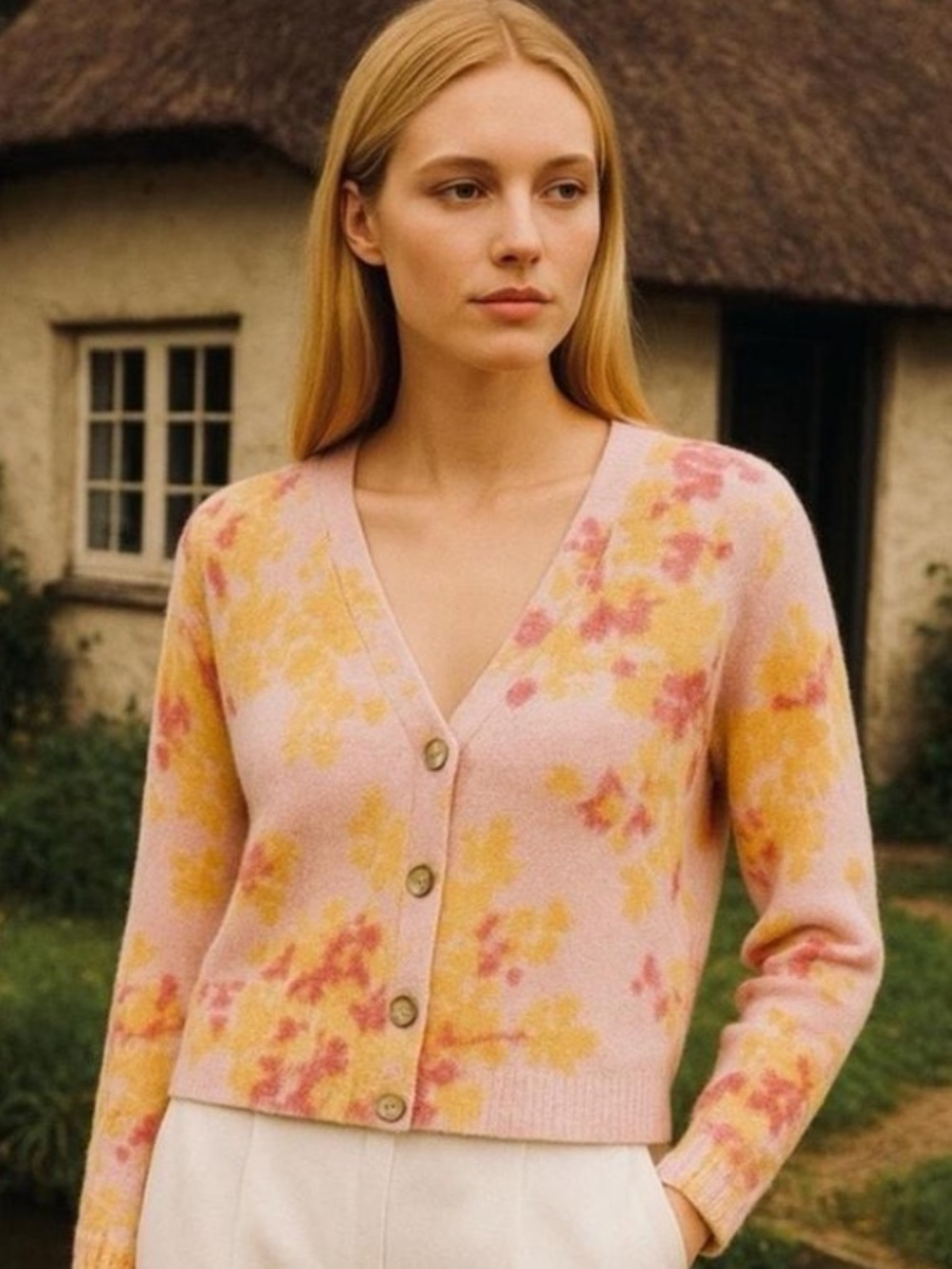 Sundance Cardigan Floral Wool Cropped Cottagecore Farmhouse Feminine Size Medium